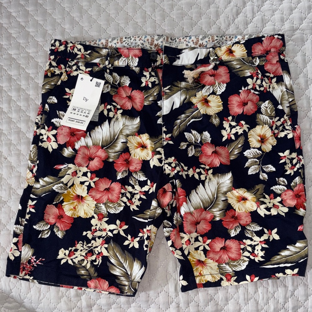 Denim and Flowers Casual Shorts - Black with Coral & Yellow Flowers NWT